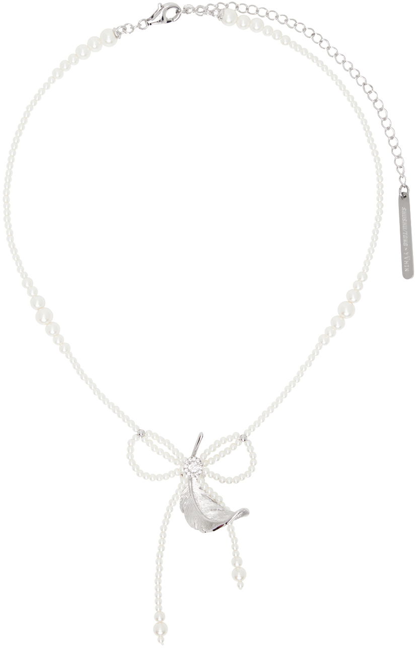 Halskæde SHUSHU/TONG YVMIN Edition Pearl Tassel Feather Necklace Hvid | 24829SLV00NN