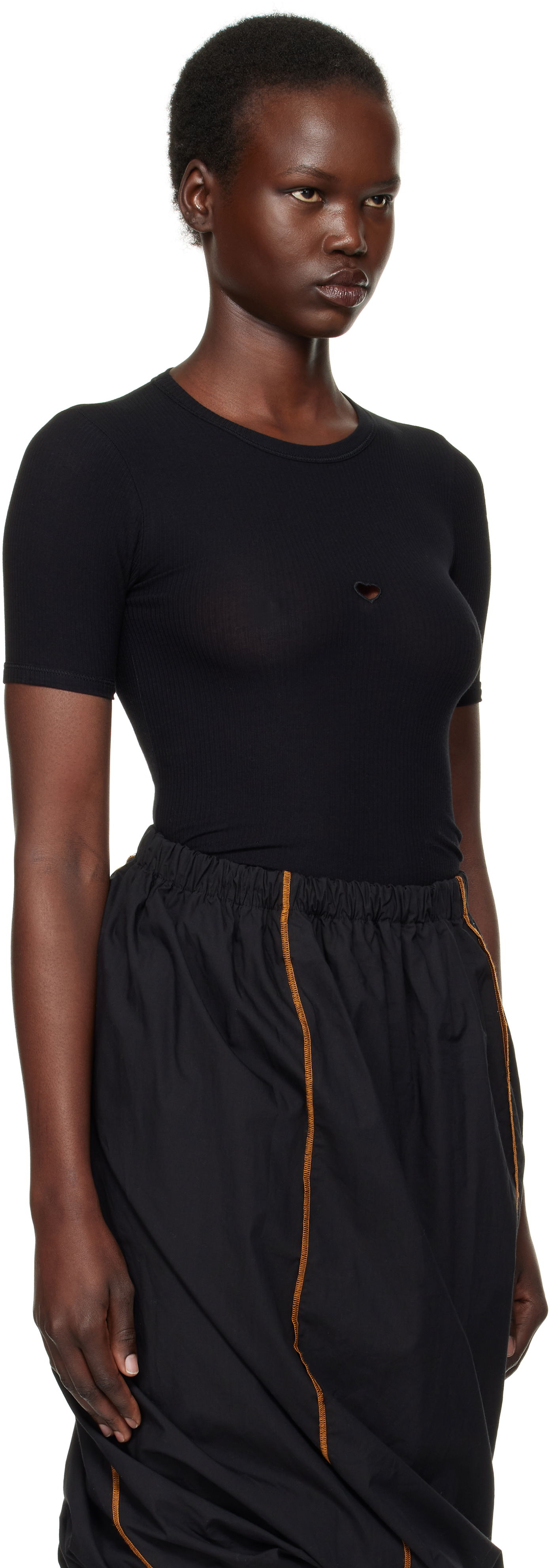 T-shirt Baserange Heart Cutout Ribbed T-Shirt Sort | TOHS-RB-000, 1