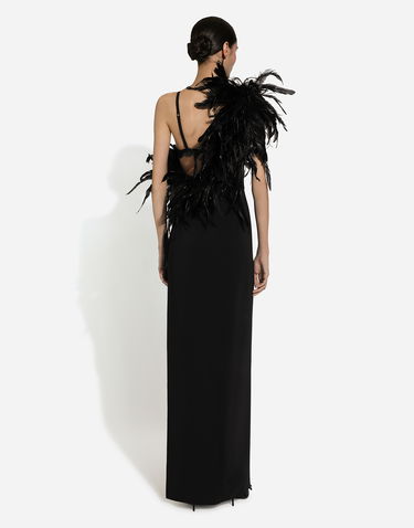 Kjole Dolce & Gabbana One-shoulder Stretch Cady Dress With Feathered Neckline Sort | F6JRFTFUIAHN0000, 2