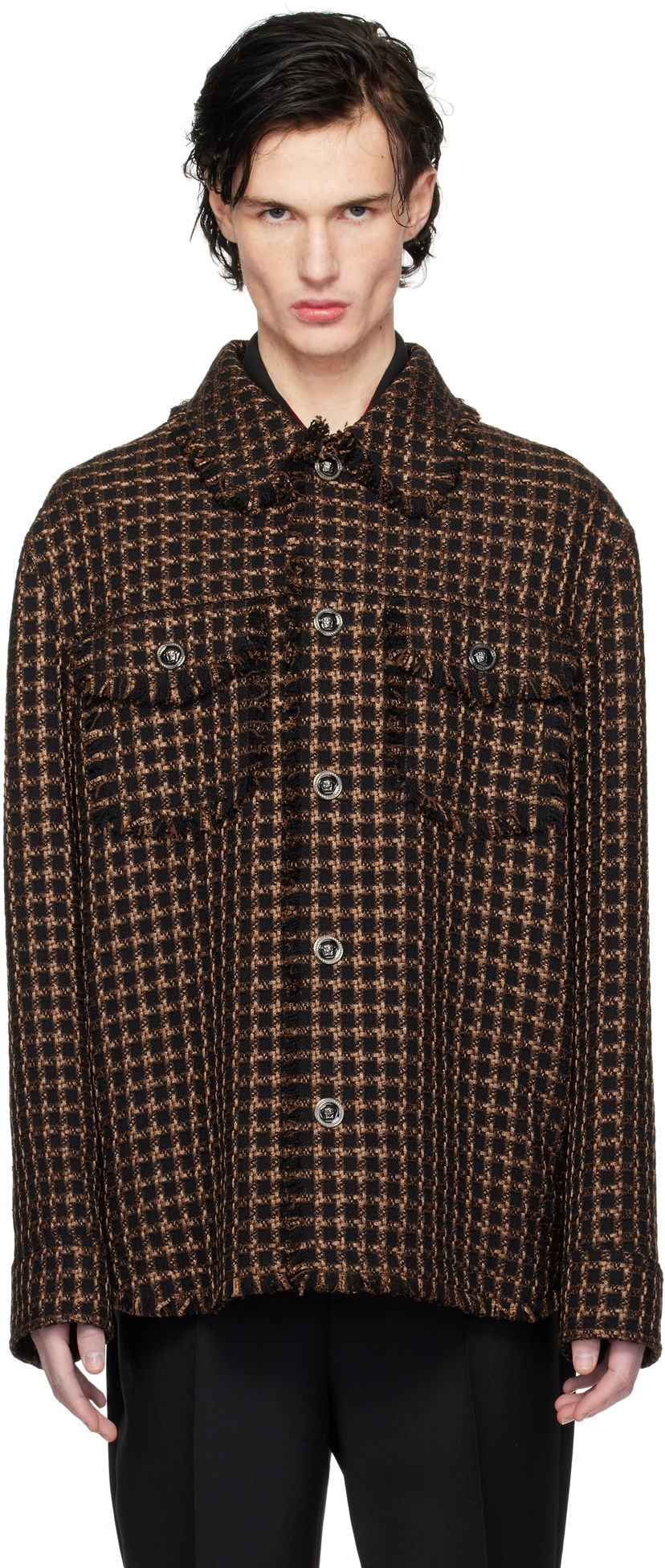 Jakke Versace Tweed Overshirt Jacket Brun | 1017402_1A12329