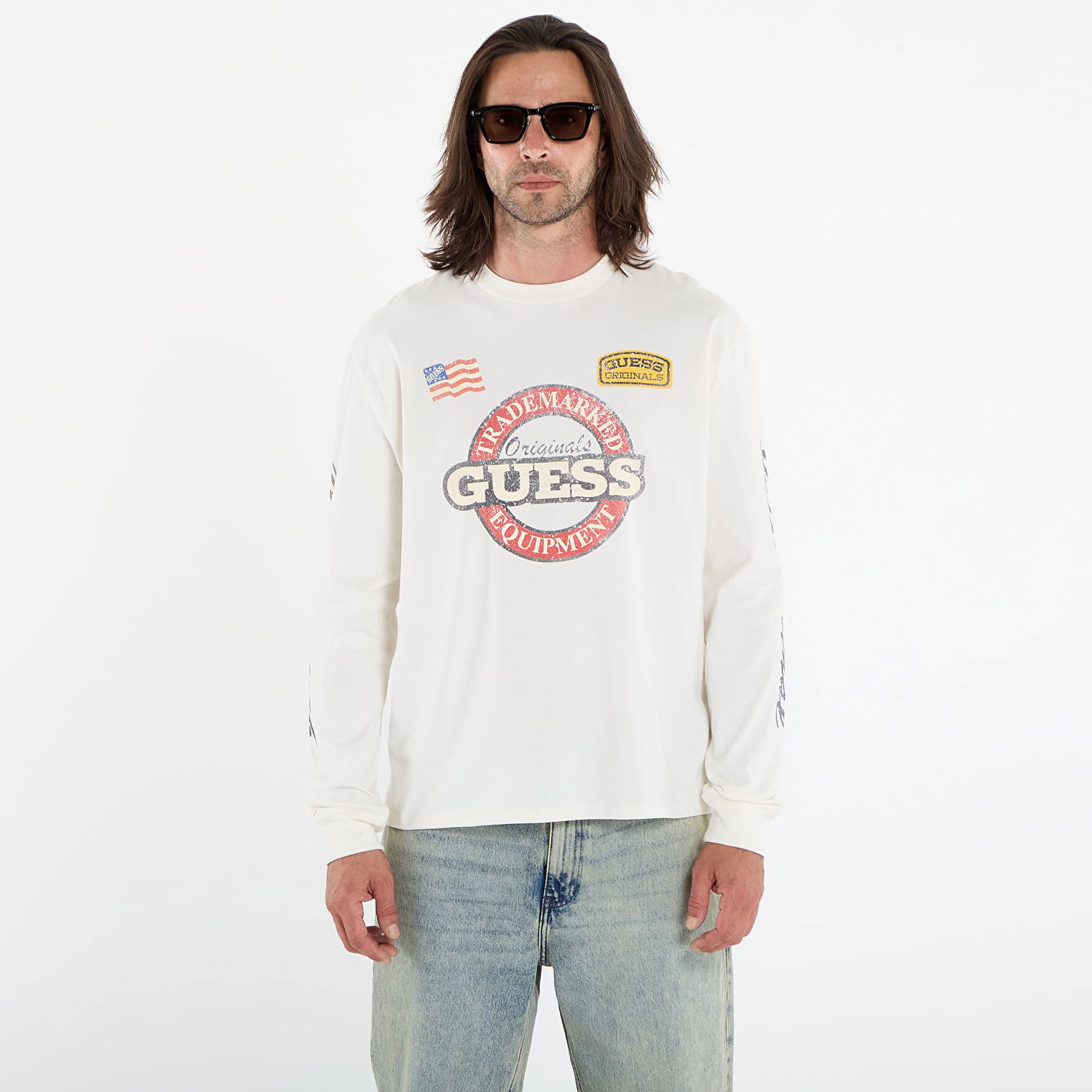 T-shirt GUESS Guess Originals International Race Long Sleeve T-Shirt Hvid | M5YI56K8FQ4-G053, 0