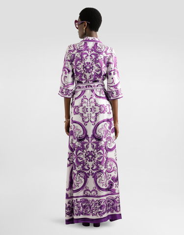 Kjole Dolce & Gabbana Dolce & Gabbana Long Majolica-Print Silk Robe Lilla | F0AH2THI1S5HP5DQ, 2