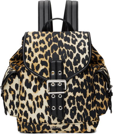 Rygsæk GANNI Ganni Leopard Print Small Nylon Bucky Backpack Beige | A6617, 0