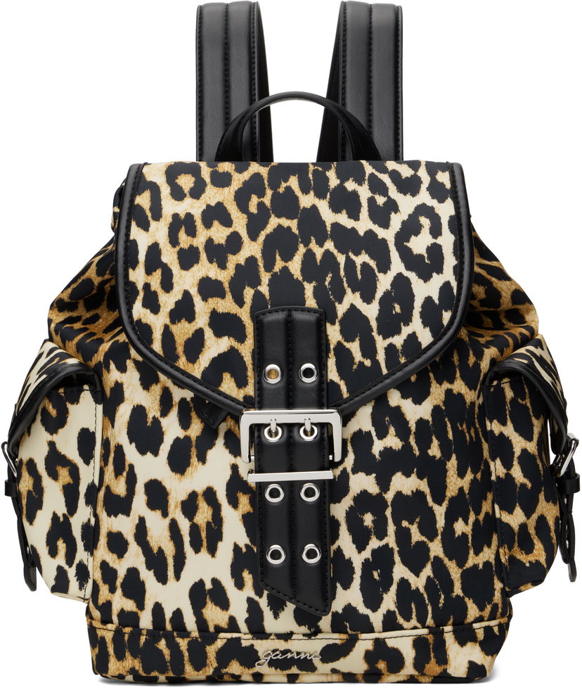 Rygsæk GANNI Ganni Leopard Print Small Nylon Bucky Backpack Beige | A6617