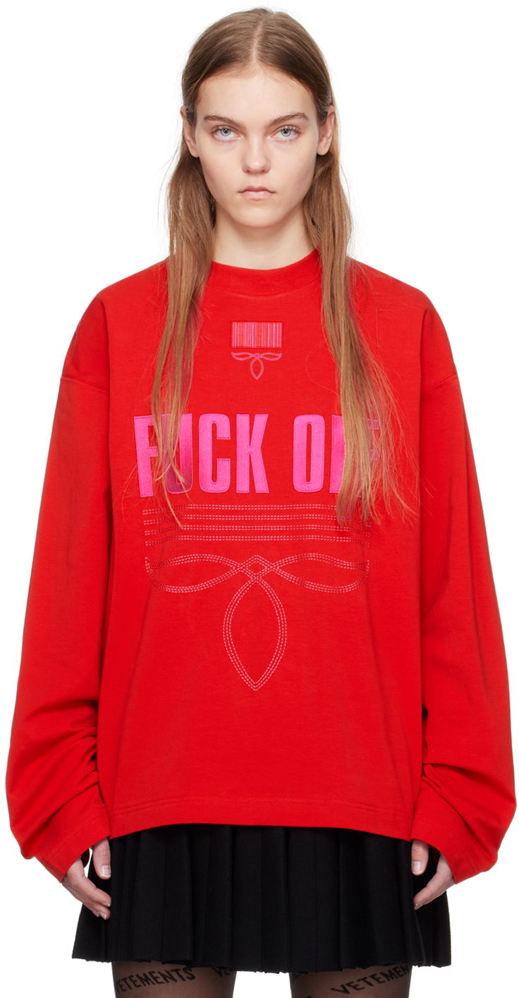 Sweatshirt VETEMENTS VTMNTS Embroidered Long Sleeve T-Shirt Rød | VL20LS120R