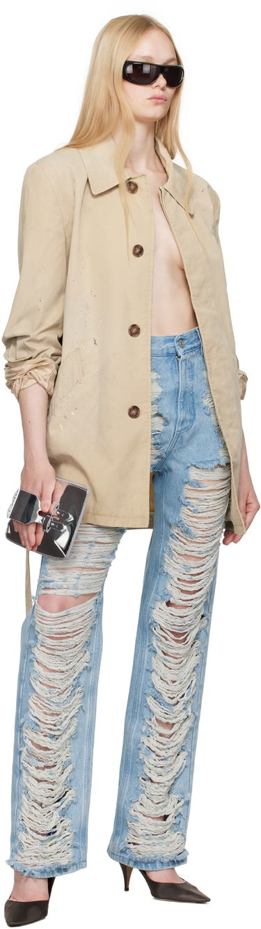 Jeans Maison Margiela MM6 Maison Margiela Shredded Straight Leg Jeans Blå | S62LB0199 M30018, 3