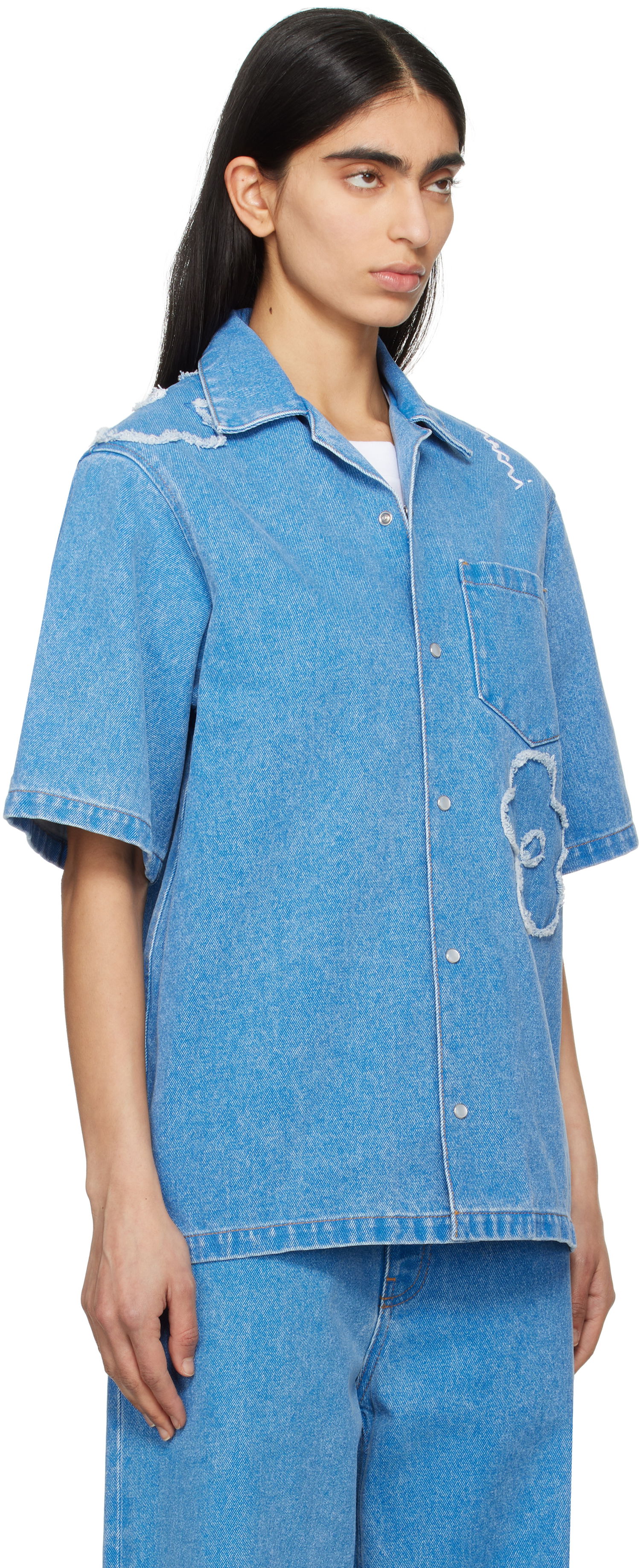 Skjorte Marni Marni Patched Denim Shirt Blå | CAJD0614QS USCX34, 1