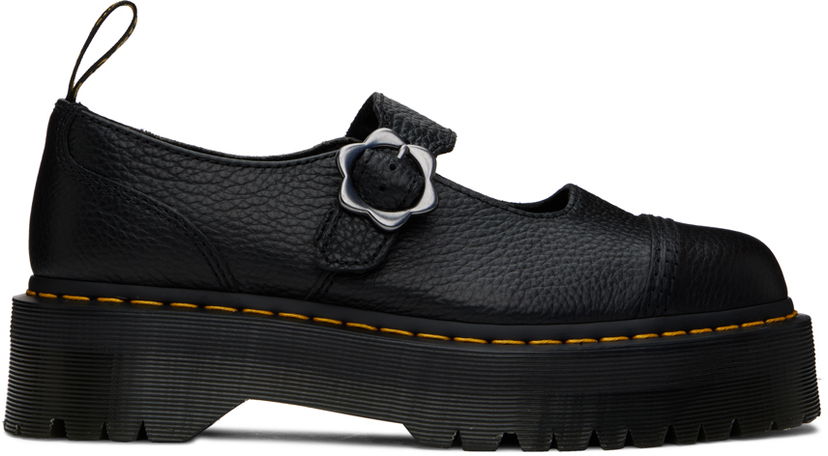 Tøj Dr. Martens Dr. Martens Addina Flower Buckle Leather Platform Oxfords Sort | 27644001
