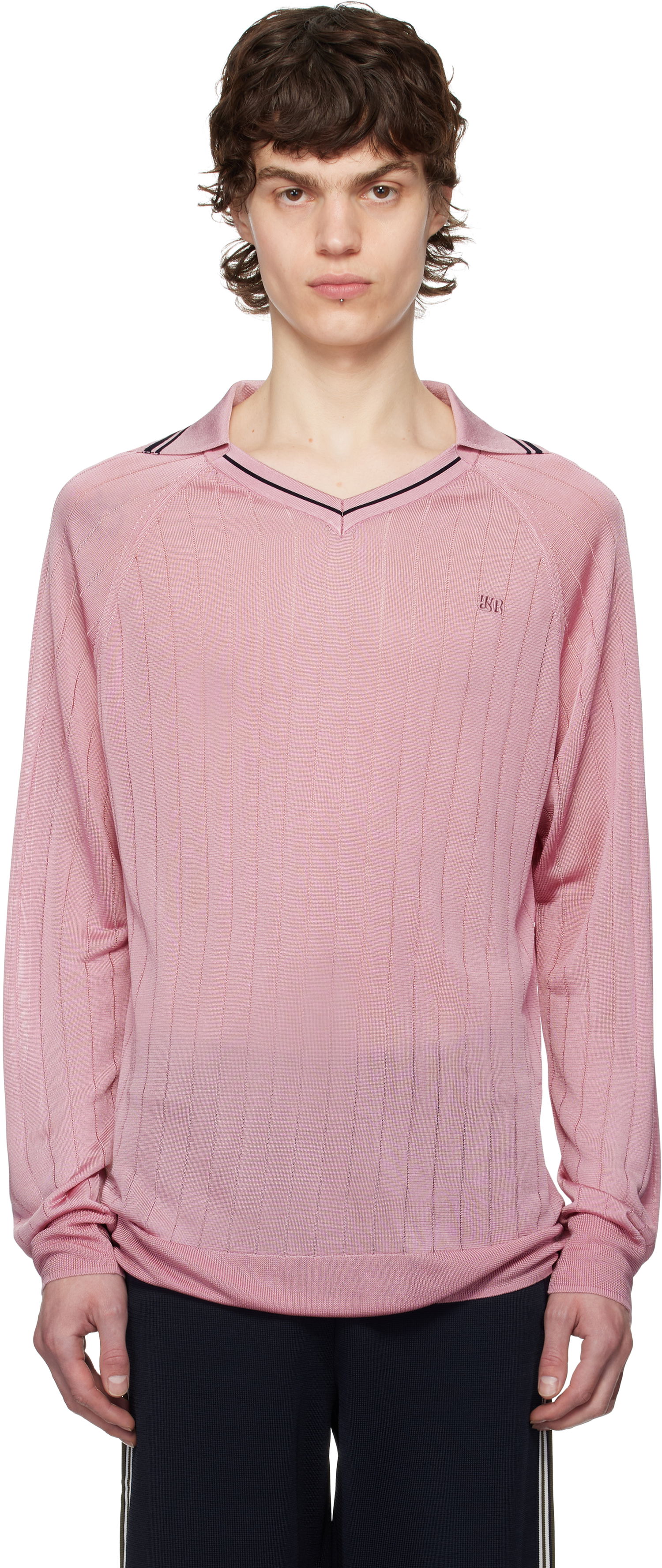 Sweater Wales Bonner Wales Bonner Roots Knit Polo Shirt Lyserød | MS25KN33-KN08-200 BRIGHT RAYON, 0