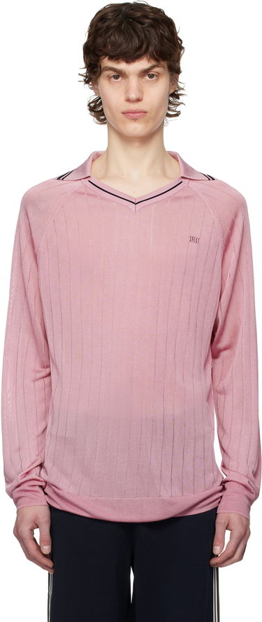 Sweater Wales Bonner Wales Bonner Roots Knit Polo Shirt Lyserød | MS25KN33-KN08-200 BRIGHT RAYON, 0