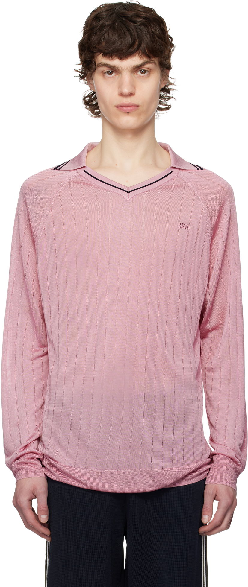 Sweater Wales Bonner Wales Bonner Roots Knit Polo Shirt Lyserød | MS25KN33-KN08-200 BRIGHT RAYON