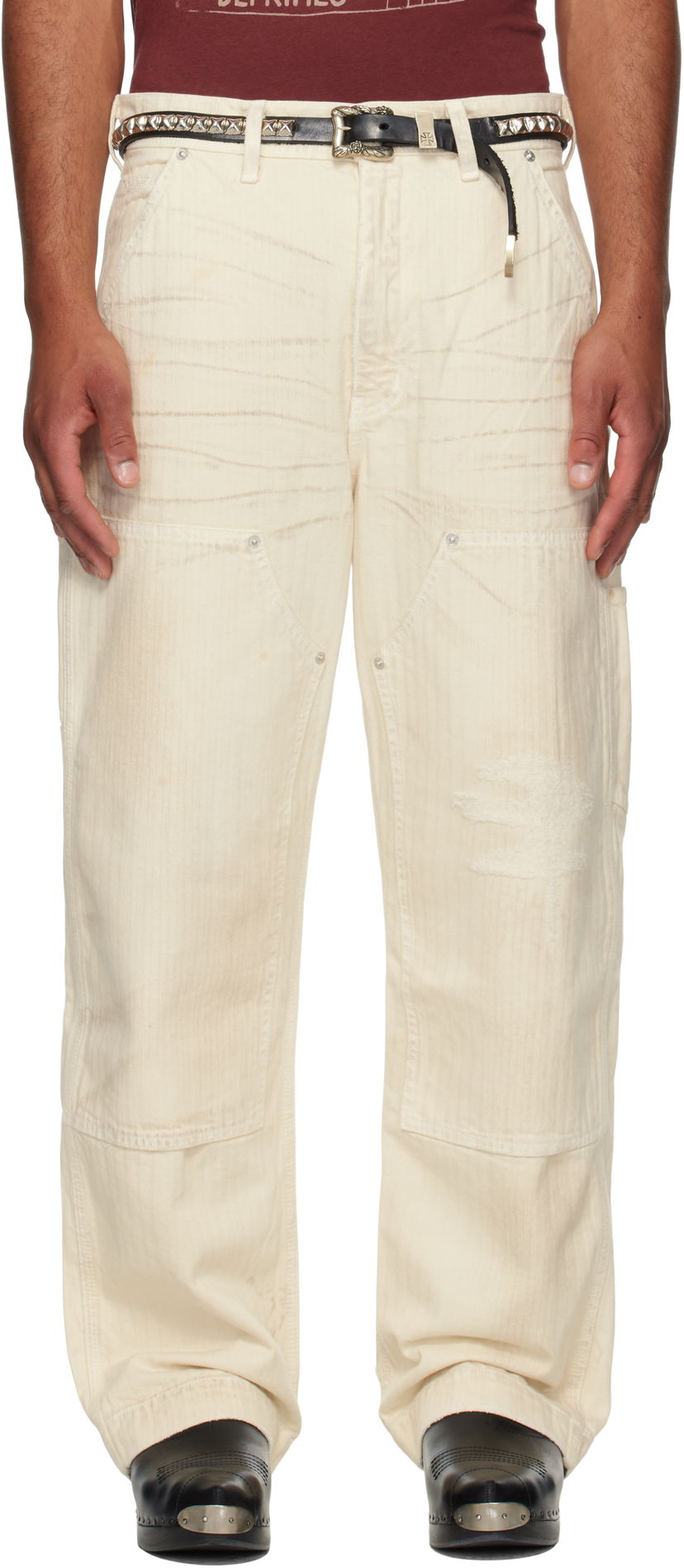 Bukser Enfants Riches Déprimés Enfants Riches Déprimés Double Knee Paint Denim Trousers Hvid | 050-409