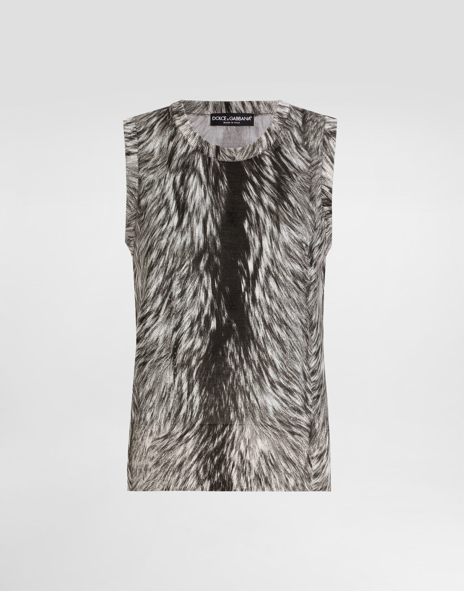 Tanktop Dolce & Gabbana Dolce & Gabbana Silk Tank Top with Fur Print Grå | FXT04TJAHLAHI3VQ, 0