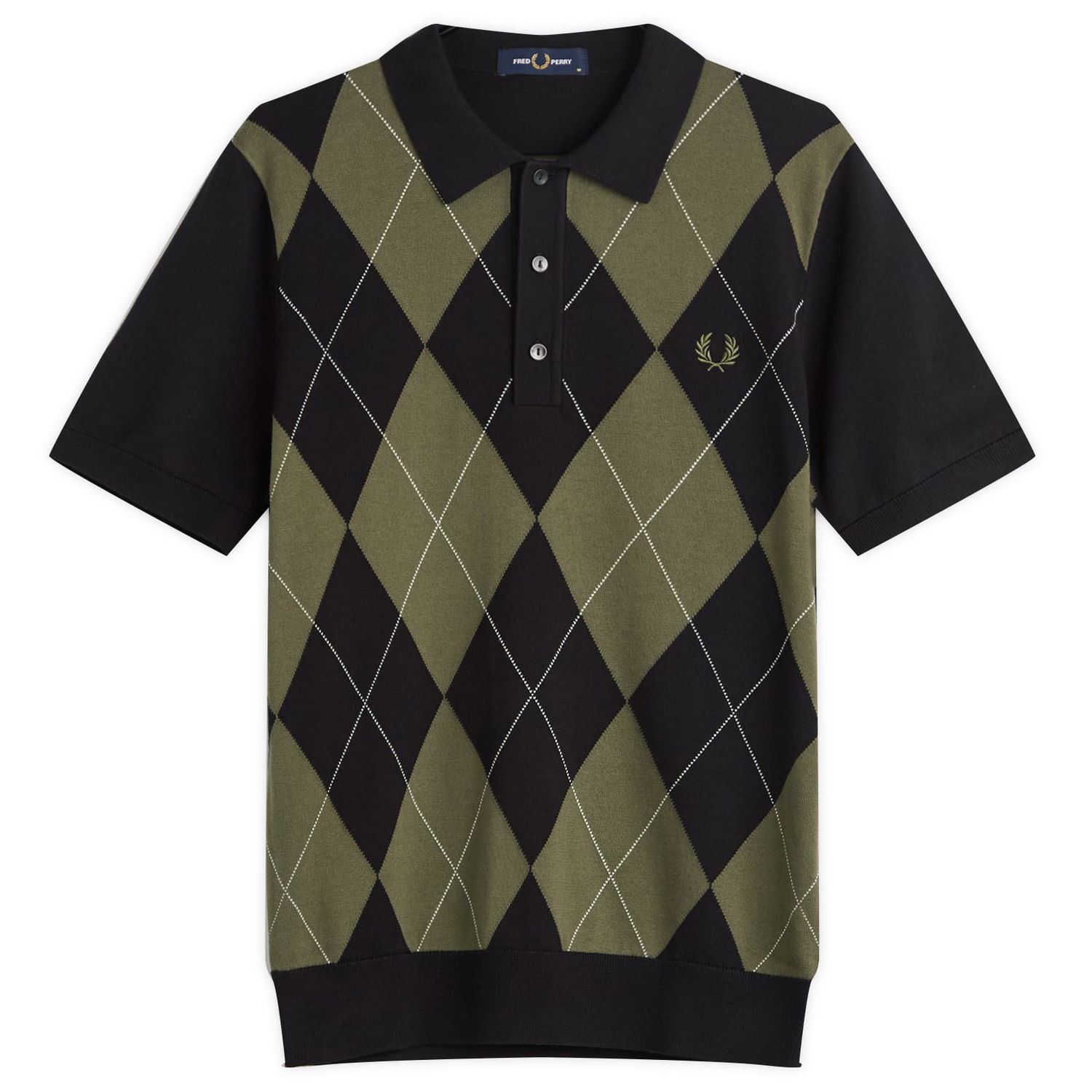 Polo skjorte Fred Perry Fred Perry Argyle Knitted Polo Shirt, Size Large Sort | K1317-102, 0