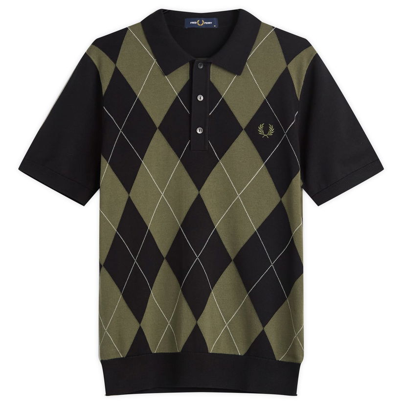 Polo skjorte Fred Perry Fred Perry Argyle Knitted Polo Shirt, Size Large Sort | K1317-102