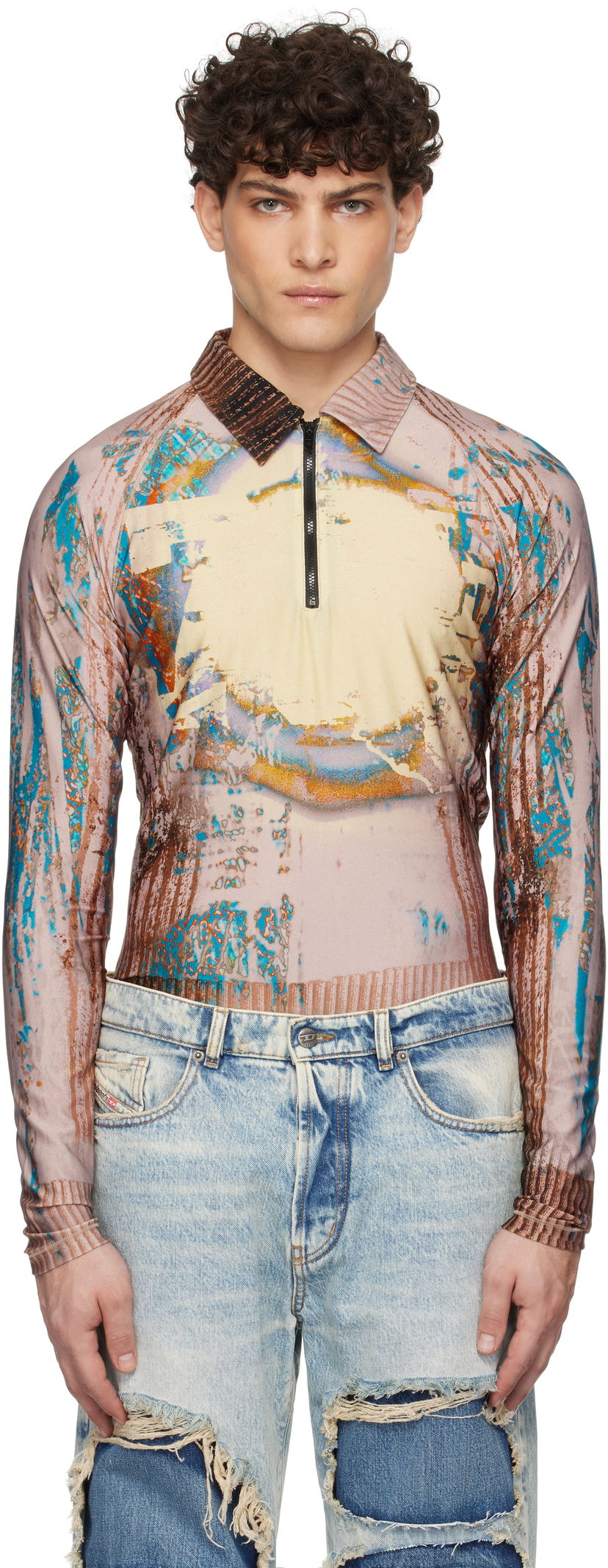 Polo skjorte Diesel Printed Long Sleeve Polo Flerfarvet | A15895-0HPAB-7EWA