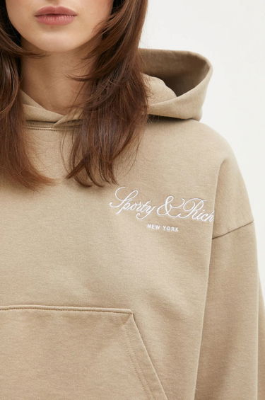 Sweatshirt Sporty & Rich Sporty & Rich Vendome Script Embroidered Cropped Hoodie Beige | ST074516232GY15, 3