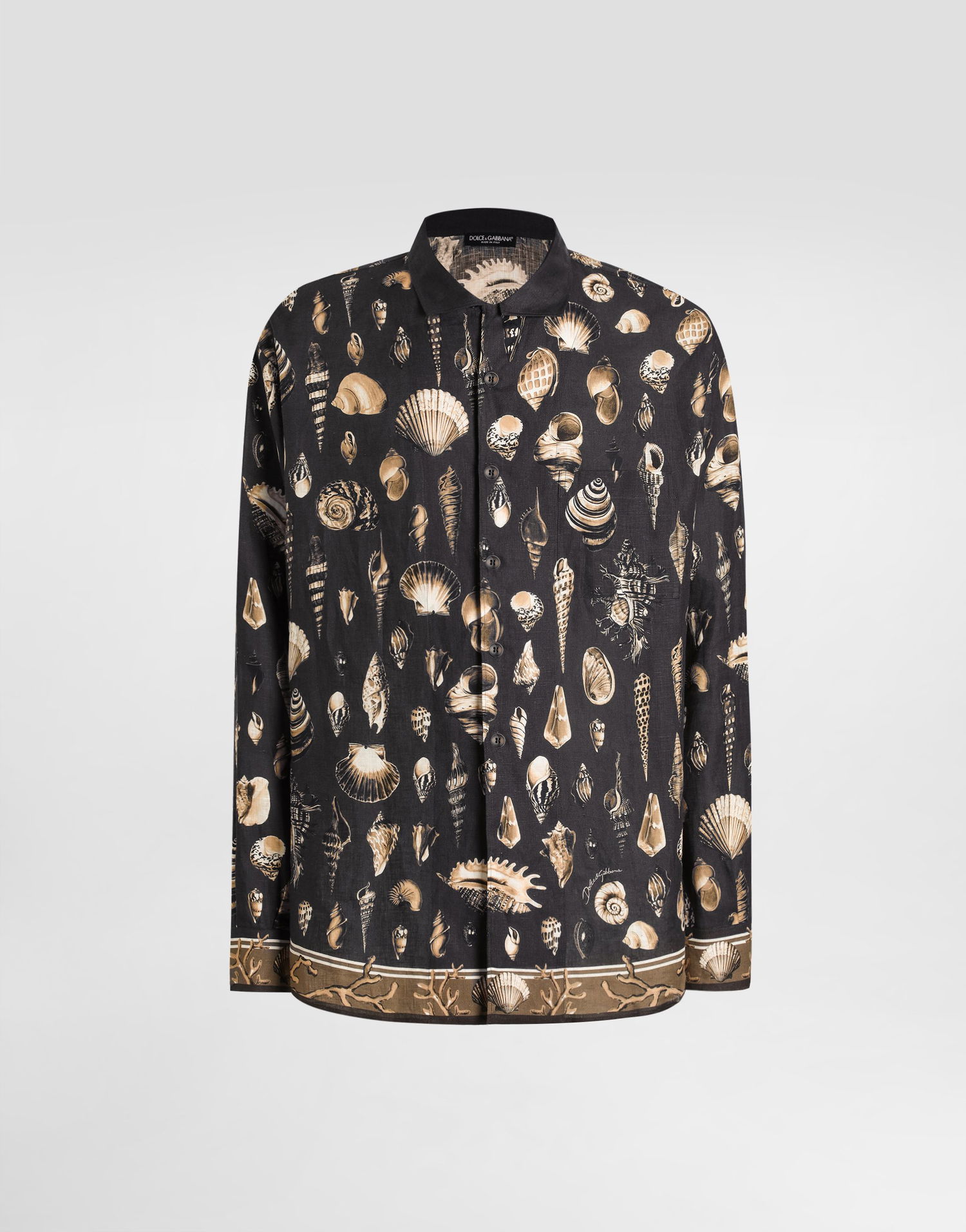 Skjorte Dolce & Gabbana Dolce & Gabbana Oversized Linen Canvas Shell-Print Shirt Sort | G5NK0TFP4NSHM5PI, 0