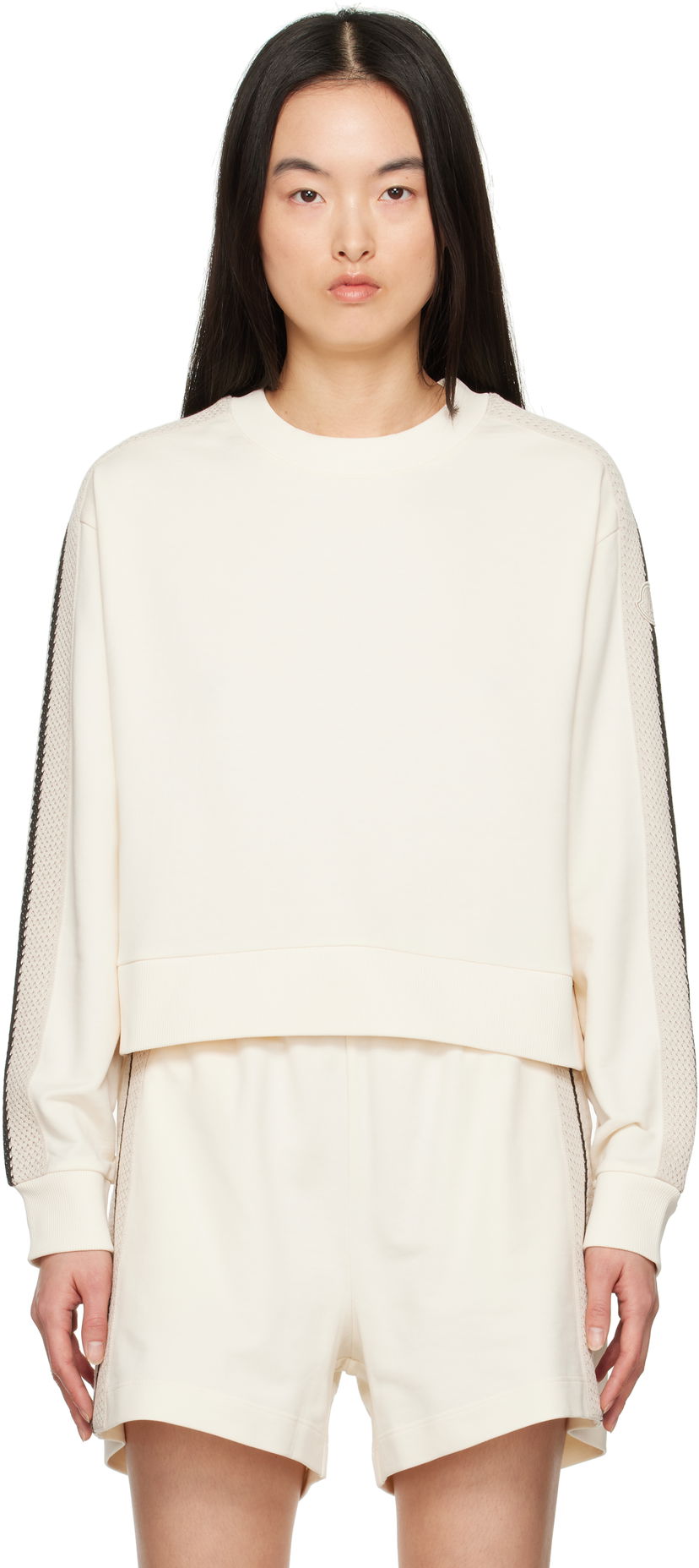 Sweater Moncler Moncler Cropped Sweatshirt with Striped Trim Hvid | K10938G0003389A1K