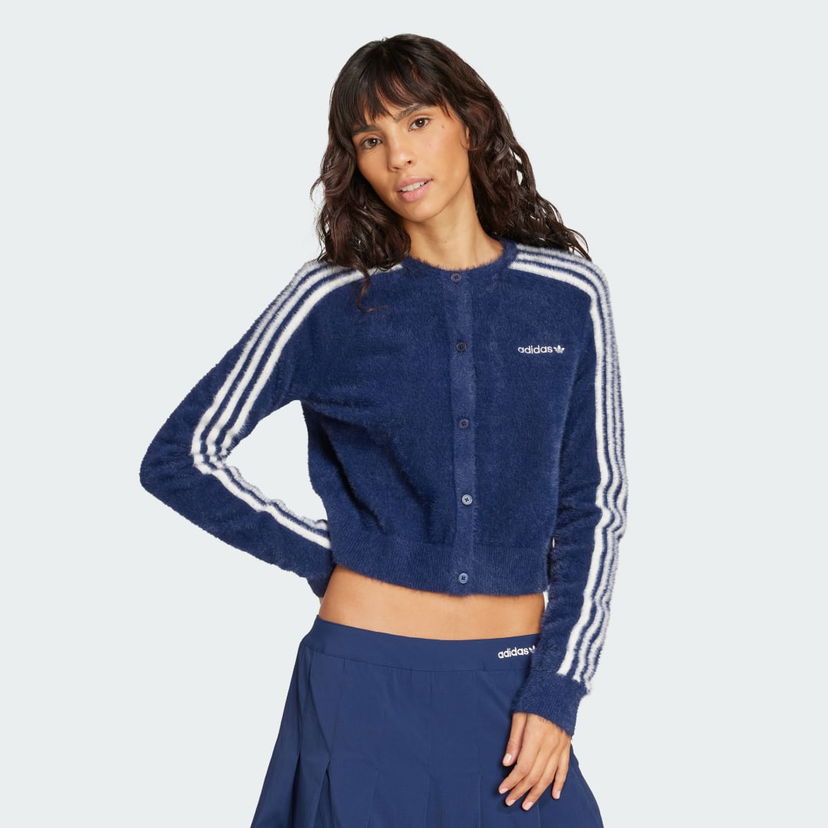 Sweater adidas Performance Fuzzy Cropped Cardigan Blå | JW3644