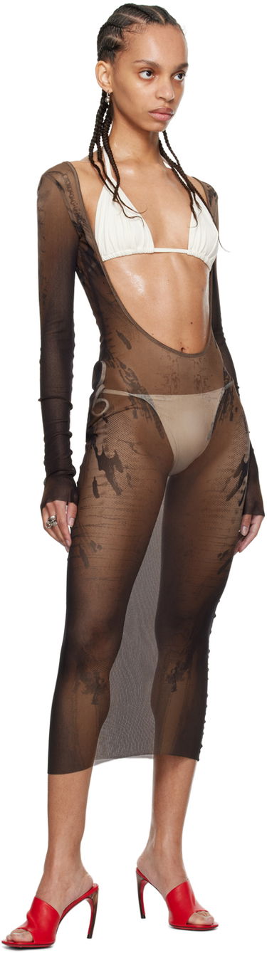 Kjole Jean Paul Gaultier Jean Paul Gaultier Shayne Oliver Edition Mesh Midi Dress Brun | 24/27-F-RO180-T550-6700, 4