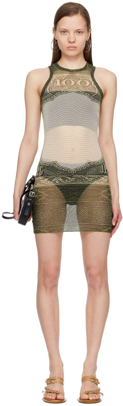 Kjole Jean Paul Gaultier Jean Paul Gaultier 'The Cartouche' Sheer Minidress Grøn | 24/25-F-RO157-T515-400300156