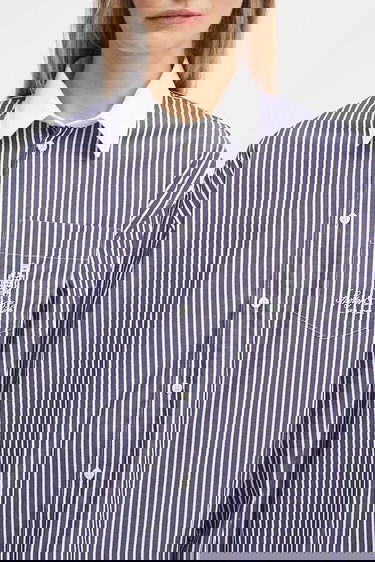 Skjorte Sporty & Rich Sporty & Rich Vendome Oversized Relaxed Striped Cotton Shirt with Classic Collar Mørkeblå | SI019602231ST02, 3