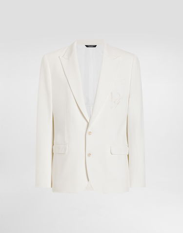 Jakke Dolce & Gabbana Dolce & Gabbana Single-Breasted Stretch Jersey Jacket with Logo Embroidery Hvid | G2TJ5ZGJ070W0111, 0