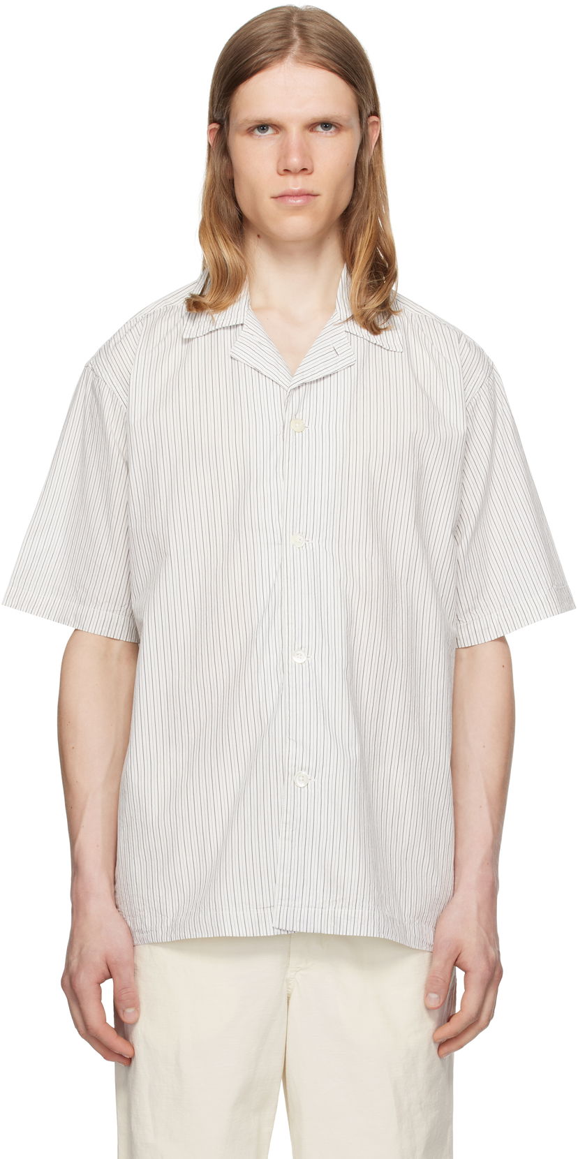Skjorte NORSE PROJECTS Norse Projects Mads Poplin Stripe Short Sleeve Shirt Hvid | N40-0831
