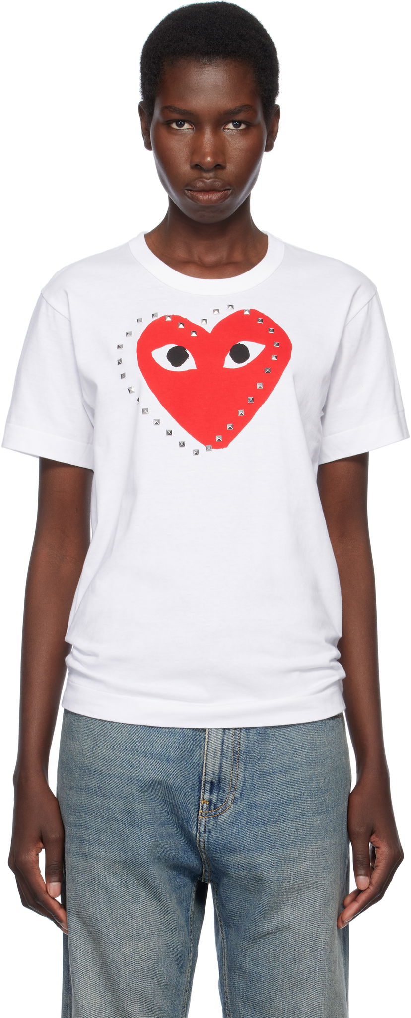 T-shirt Comme des Garçons COMME des GARÇONS PLAY Stud Print Red Heart T-Shirt Hvid | AX-T803-051