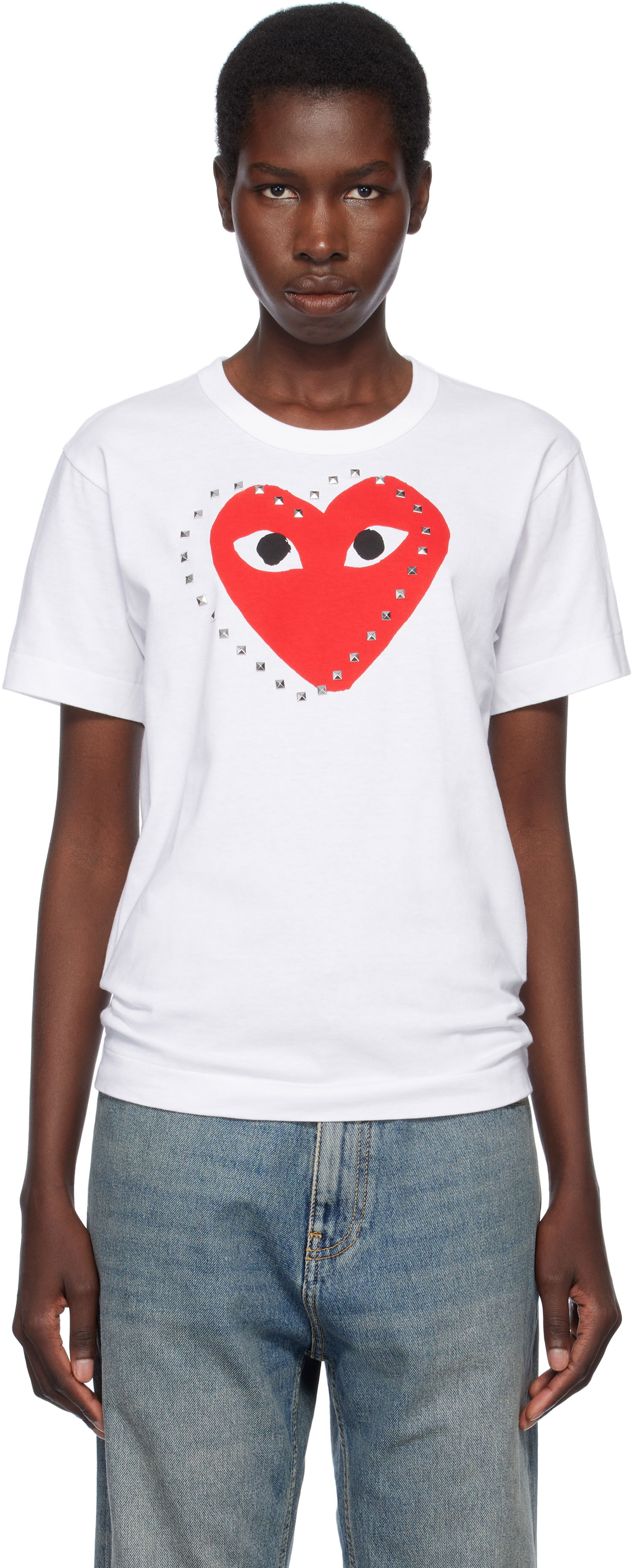 T-shirt Comme des Garçons COMME des GARÇONS PLAY Stud Print Red Heart T-Shirt Hvid | AX-T803-051, 0