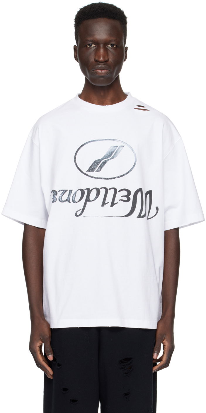 T-shirt We11done Distressed Logo T-Shirt Hvid | WD-TT3-22-905-U-WH
