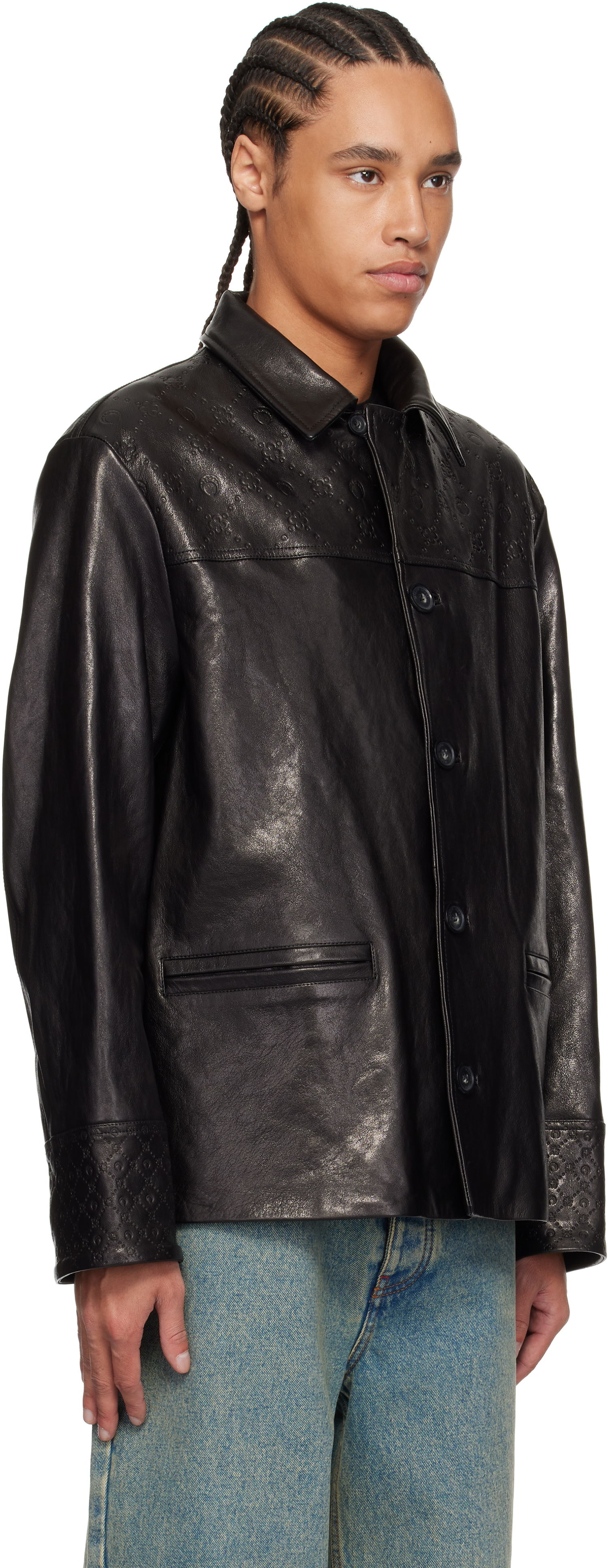 Jakke Marine Serre Marine Serre Monogram Embossed Boxy Leather Jacket Sort | MJA065B RLEA0021, 1