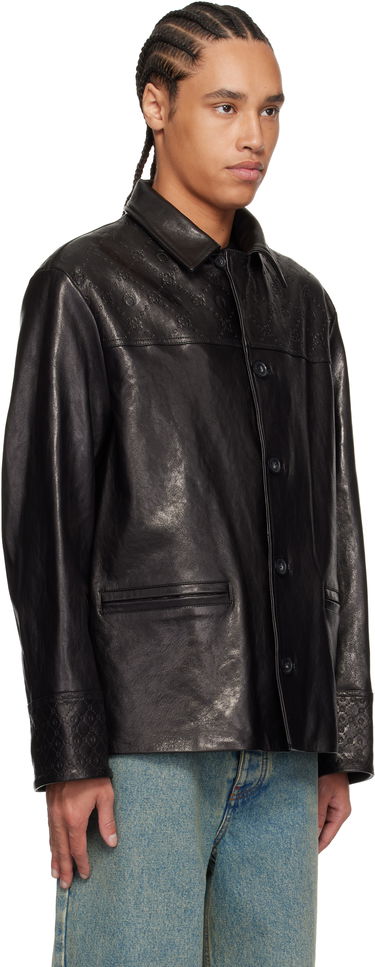 Jakke Marine Serre Marine Serre Monogram Embossed Boxy Leather Jacket Sort | MJA065B RLEA0021, 1