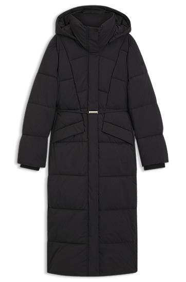 Frakker BOSS Long-length padded coat with metallic belt detail Sort | 50546844