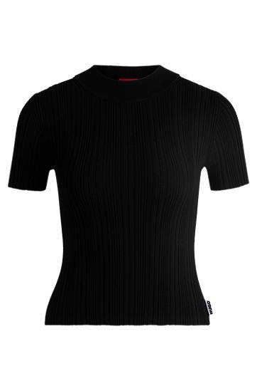 Sweater BOSS Ribbed Knit Mock Neck T-Shirt Sort | 50514269