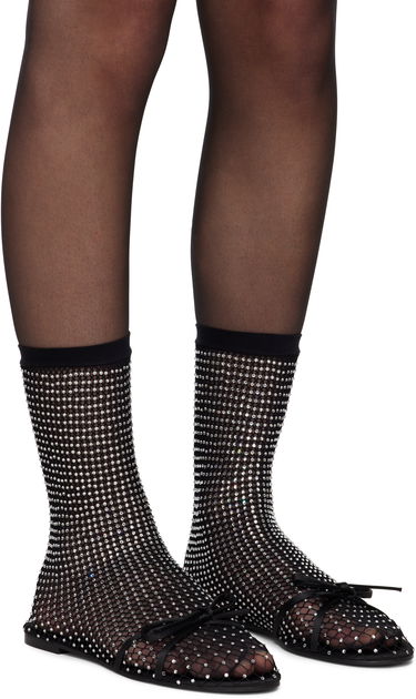 Sokker Balenciaga Balenciaga Leopold Crystal-Embellished Mesh Ballerina Flats Sort | 821043 W2EA2, 3