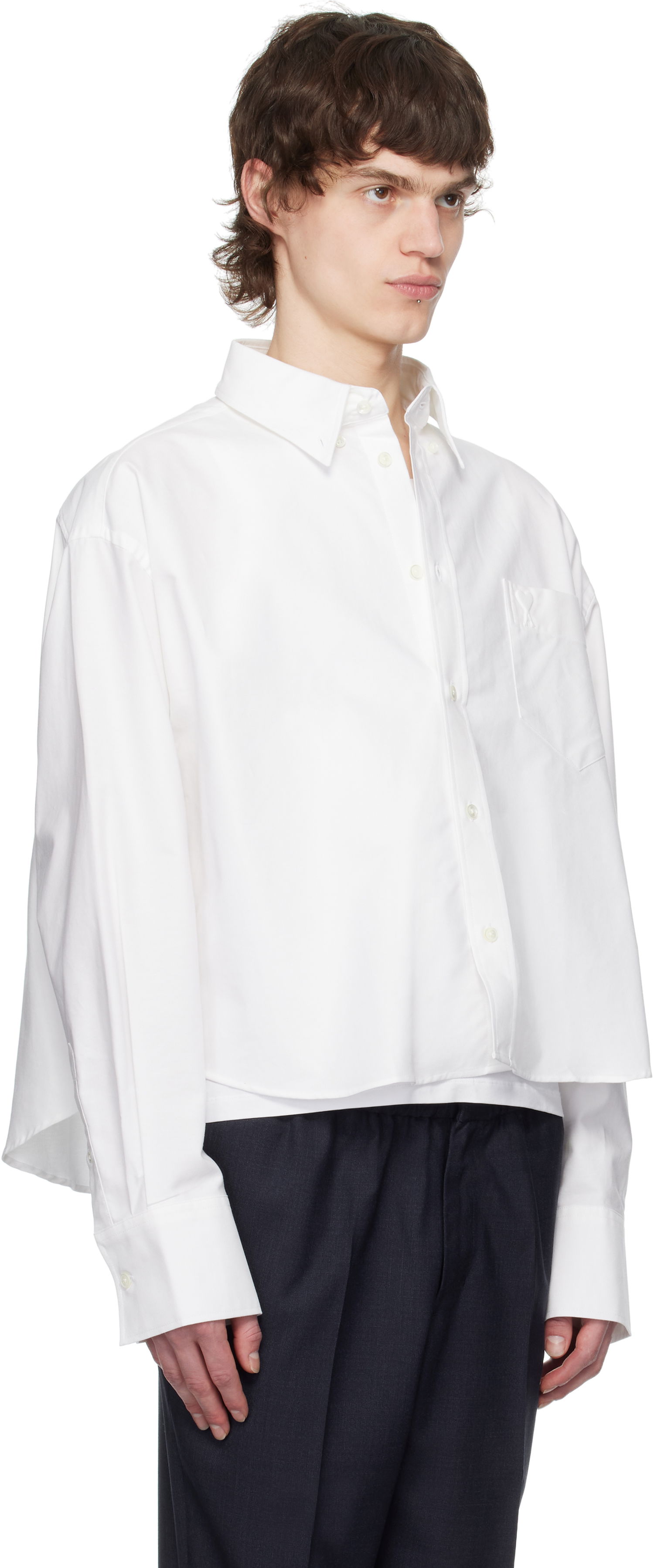 Skjorte AMI AMI Paris Cropped Oversized Shirt Hvid | USH123.CO0031, 1