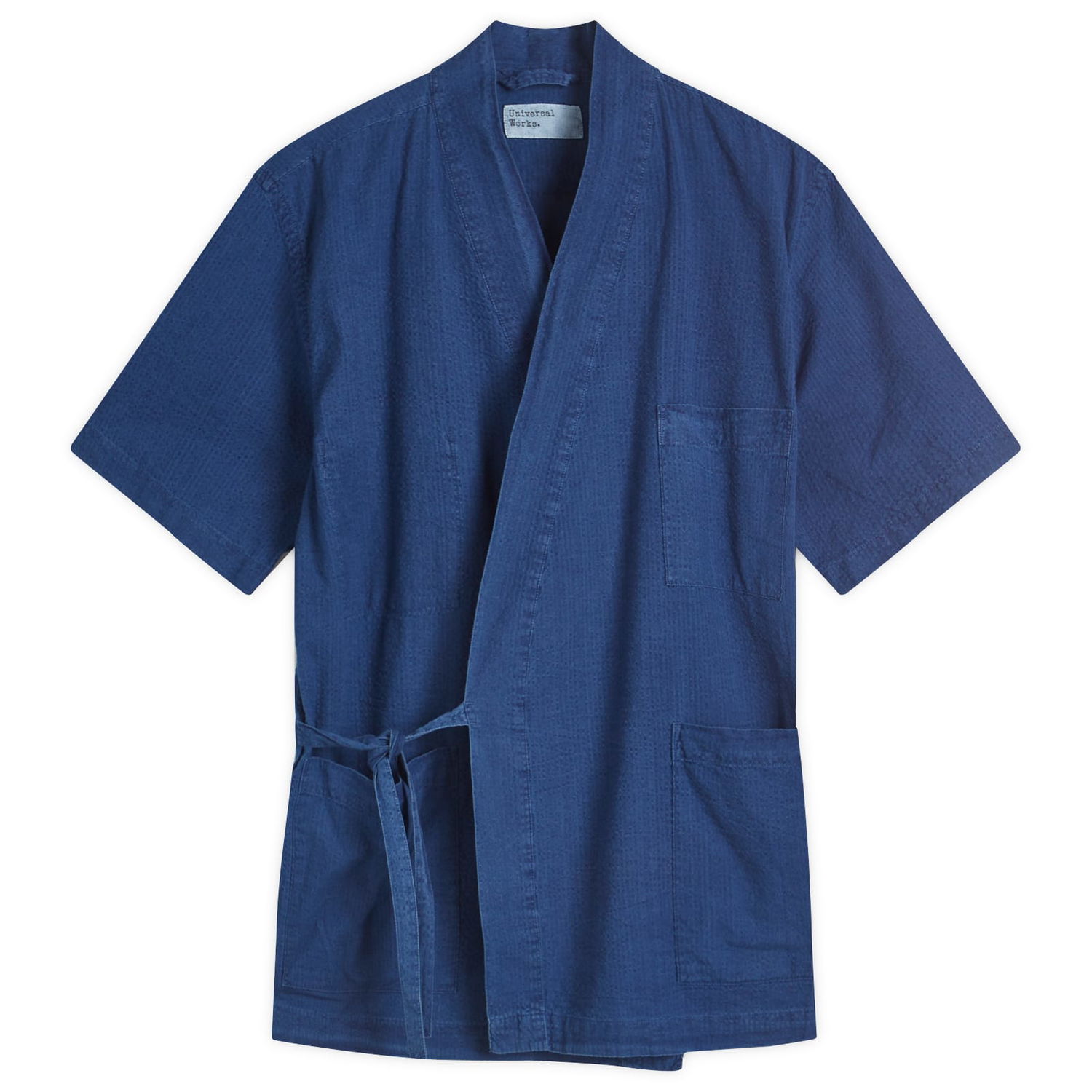 Skjorte Universal Works Seersucker Short Sleeve Kyoto Shirt, Size Large Blå | 32563-WSI, 1