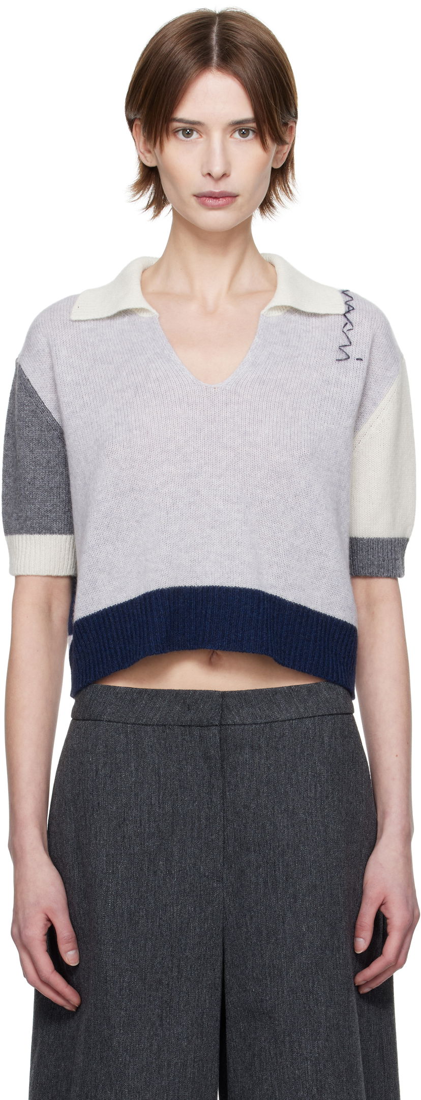 Sweater Marni Marni Cashmere Color-Block Polo Grå | CVMD0150EQ UFX385