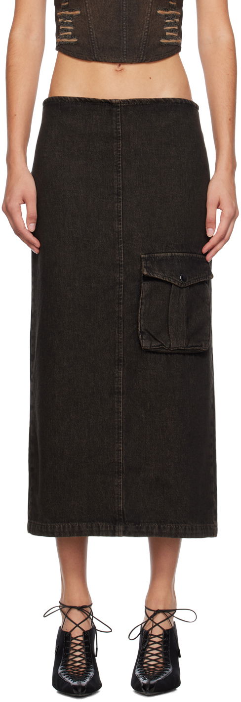 Nederdel Miaou Miaou Freya Denim Maxi Cargo Pocket Skirt Sort | 4047SD4BLK