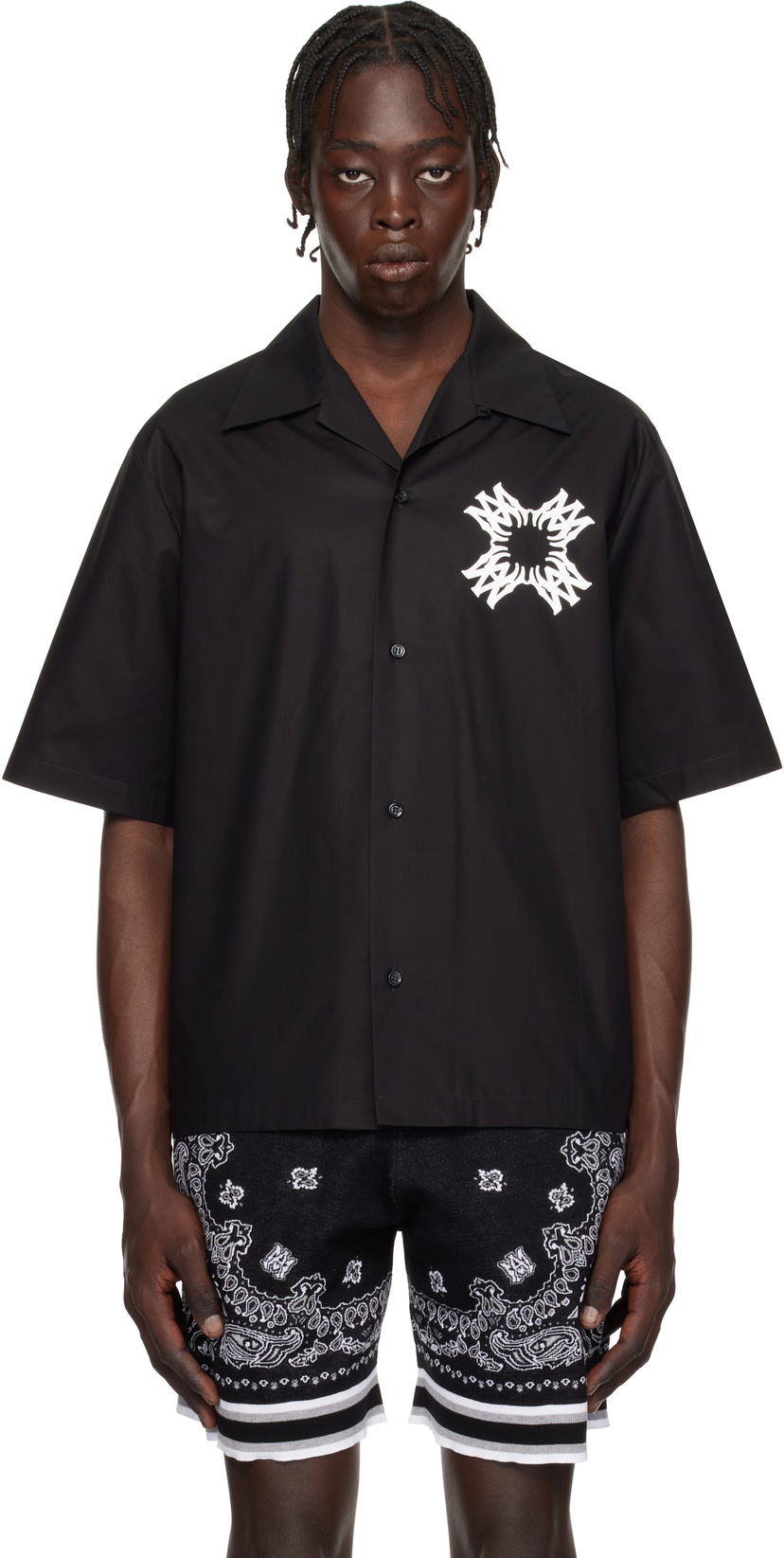 Skjorte AMIRI Quad Logo Print Bowling Shirt Sort | AMSTCA1075