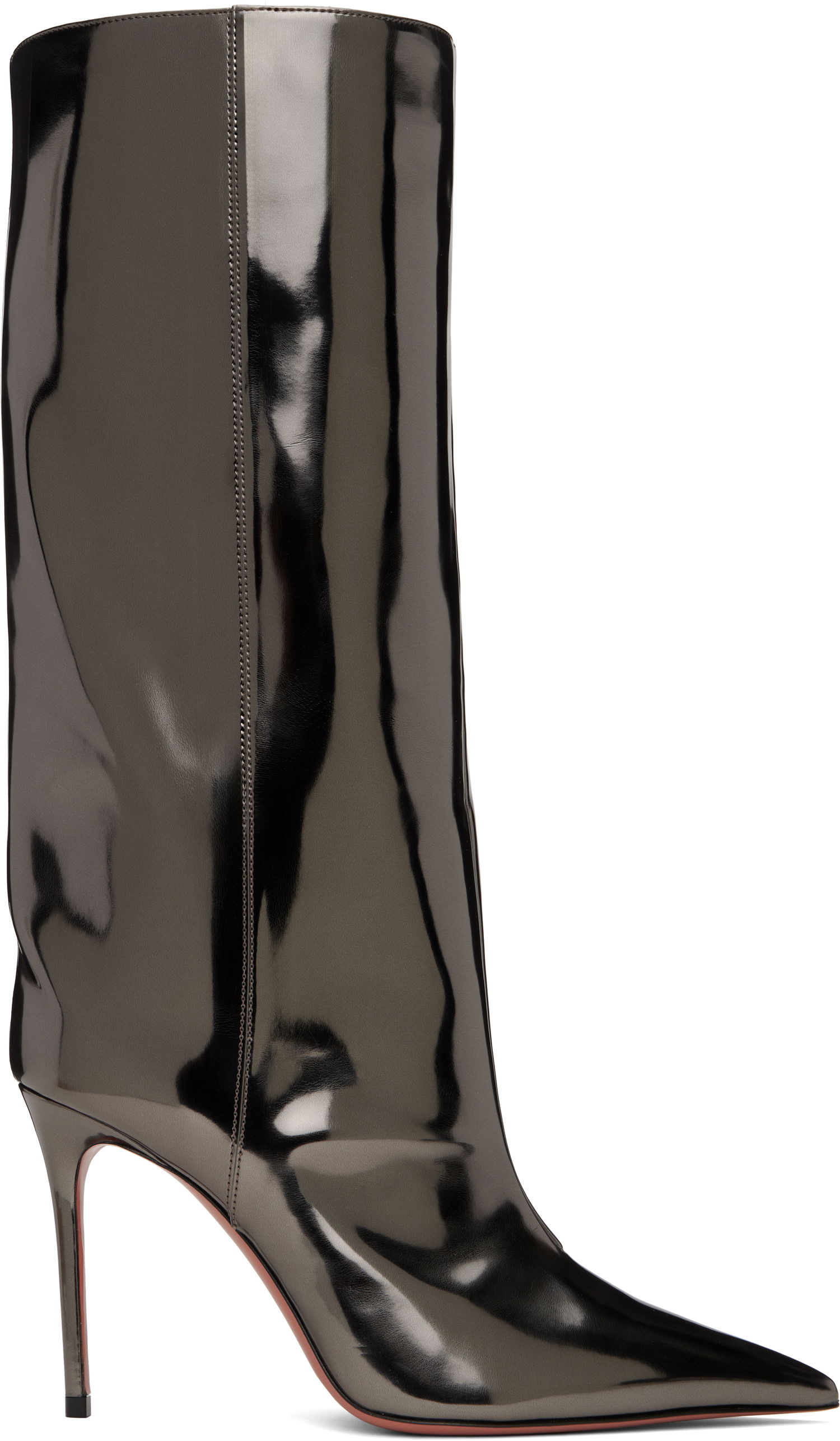 Sneakers og sko Amina Muaddi Fiona 95 Metallic Leather Tall Boots Sort | FIONA BOOT 95, 0