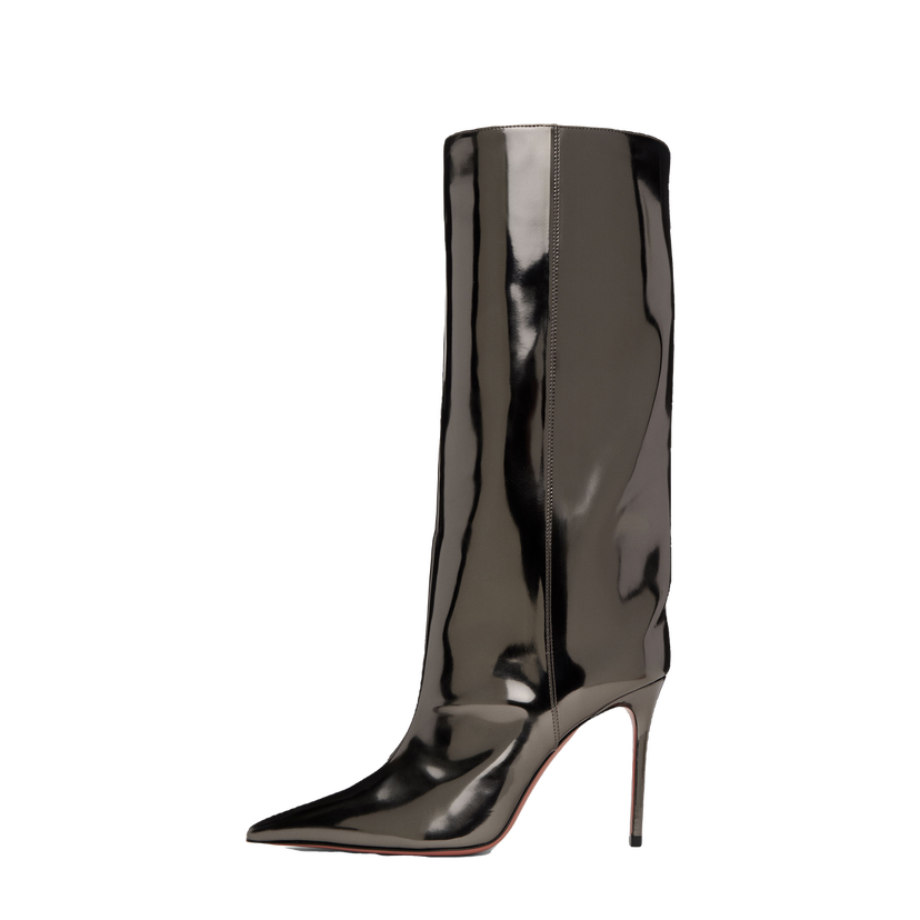 Sneakers og sko Amina Muaddi Fiona 95 Metallic Leather Tall Boots Sort | FIONA BOOT 95