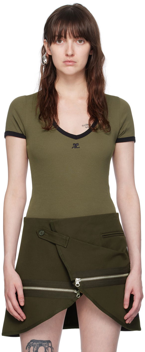 Krop Courrèges Courrèges V-Neck Bodysuit Grøn | 224JBD067JS0070
