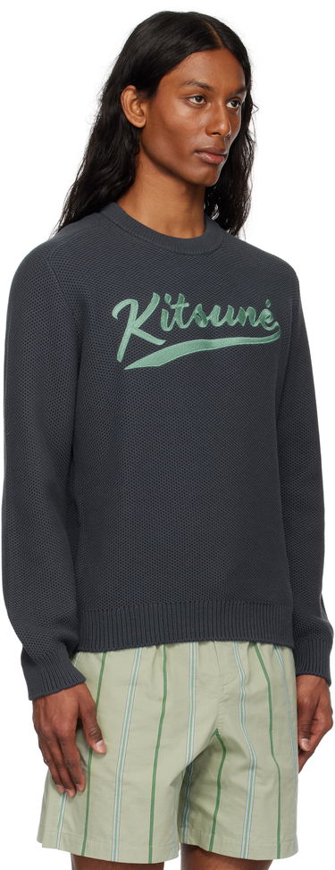 Sweater MAISON KITSUNÉ Kitsuné Varsity Embroidered Mesh Sweater Grå | OM00808KT1137, 1