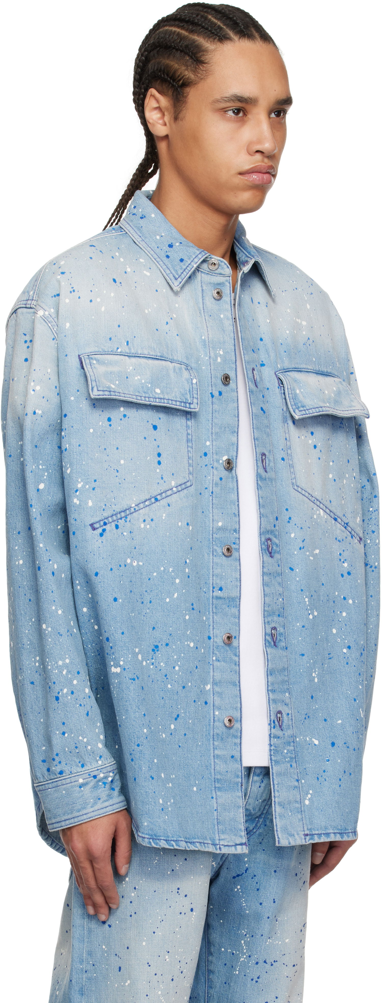 Skjorte Off-White Off-White Paint Splatter Denim Shirt Blå | OMYD05HS25DEN0024684, 1