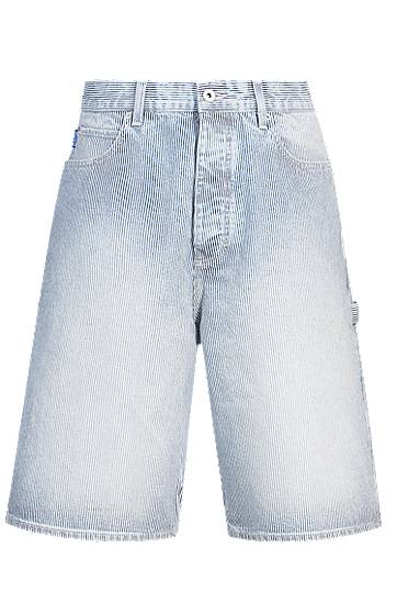 Shorts BOSS Striped Denim Wide-Leg Shorts Blå | 50534609