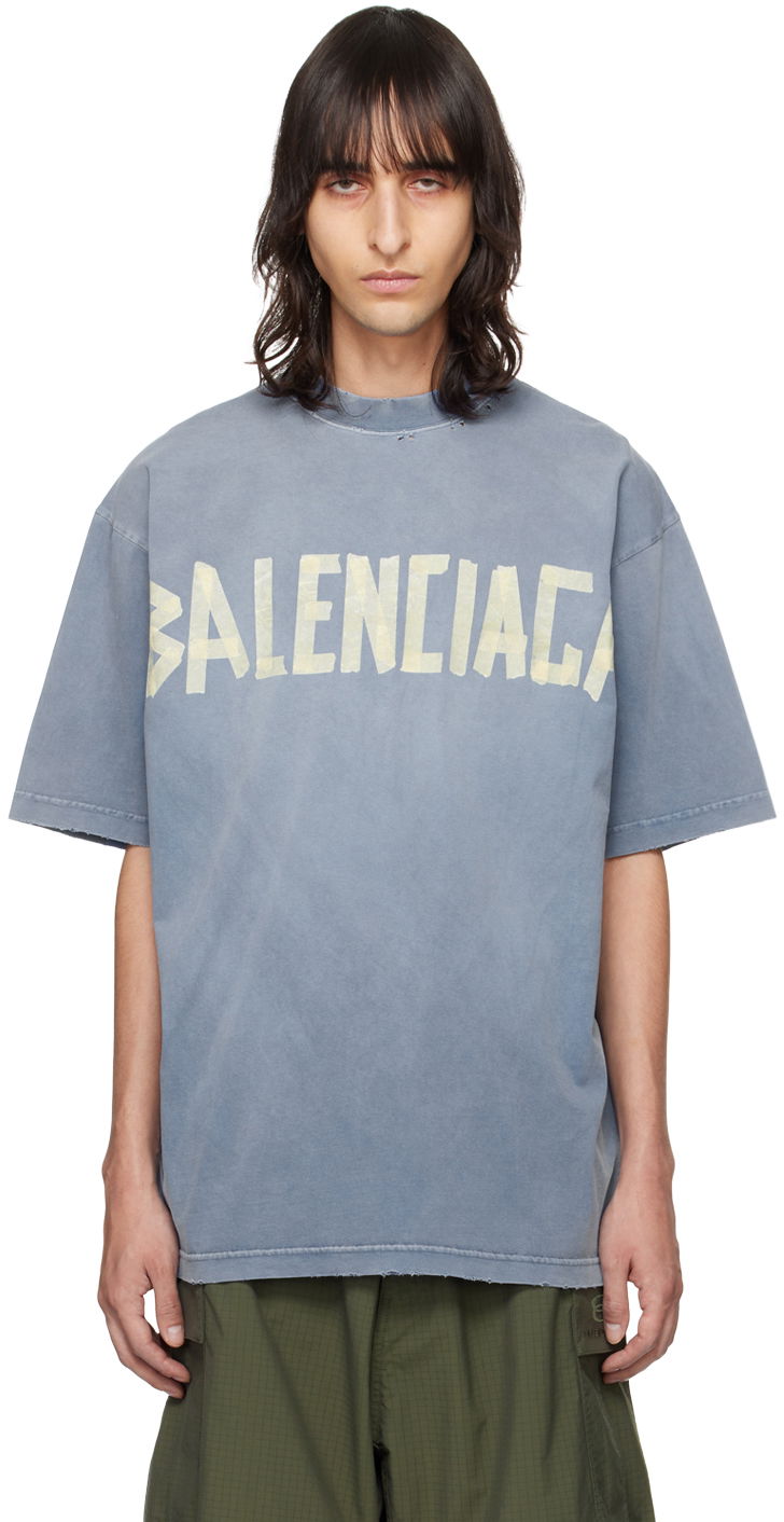 T-shirt Balenciaga Tape Type T-Shirt Blå | 739784-TOVA9-4530, 0