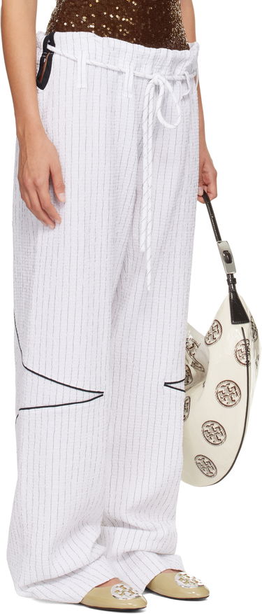 Bukser Tory Burch SSENSE Exclusive Pinstripe Crinkled Cotton Drawstring Baggy Trousers Hvid | 175600-008, 1